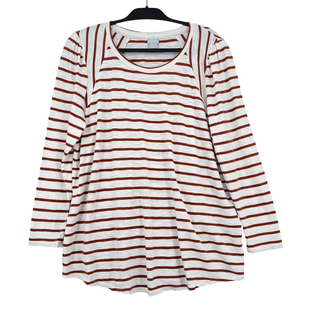 Chico's Striped Pullover Women 4 XXL Cotton Modal White Brown